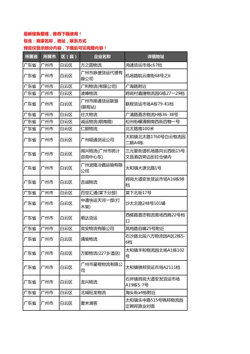 新版广东省广州市白云区货运企业公司商家户名录单联系方式地址大全891家