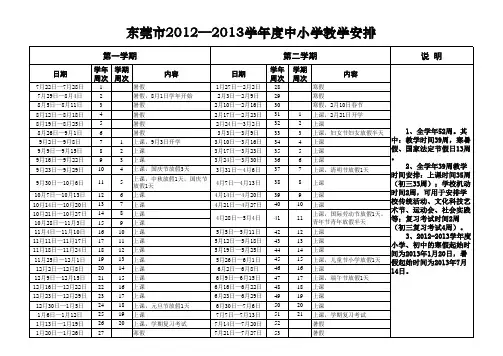 东莞、广州、深圳2012—2013学年度中小学寒暑假放假情况