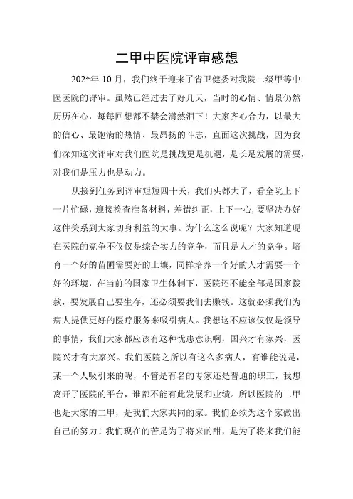 二甲中医院评审感想