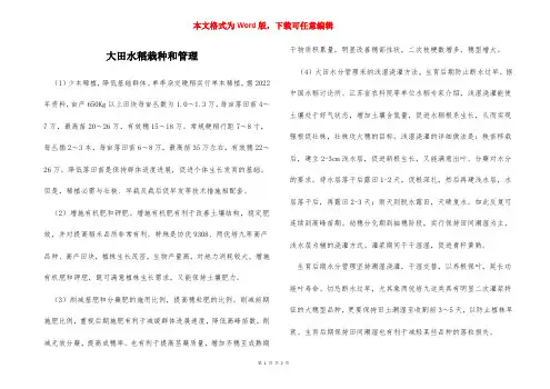大田水稻栽种和管理