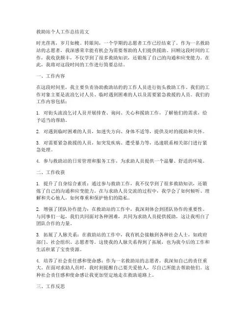救助站个人工作总结简短范文