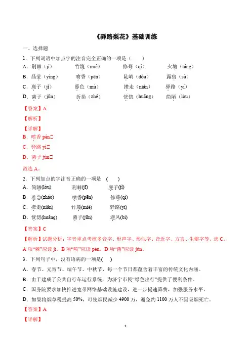 《驿路梨花》基础训练(解析版)
