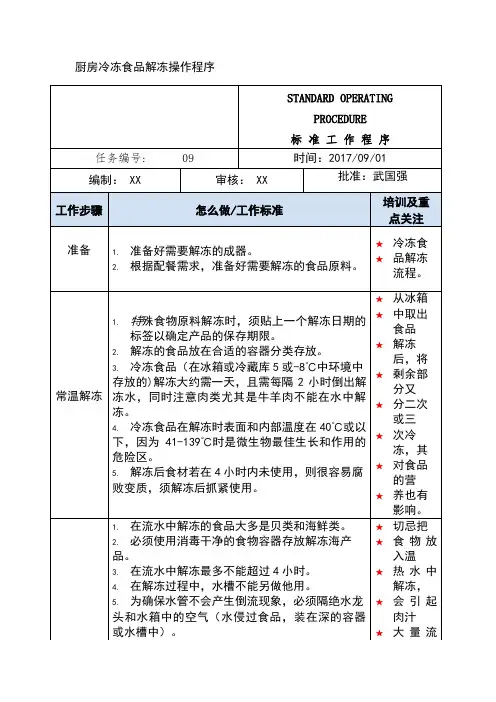 厨房冷冻食品解冻操作程序
