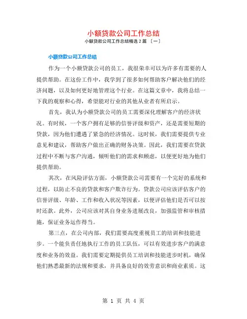 小额贷款公司工作总结2篇