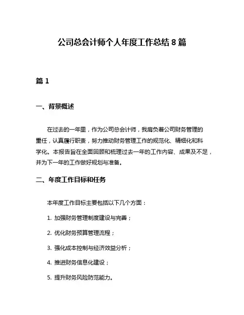 公司总会计师个人年度工作总结8篇