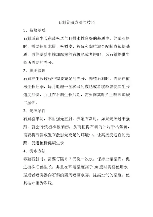 石斛养殖方法与技巧