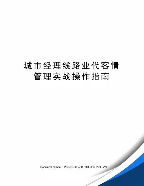 城市经理线路业代客情管理实战操作指南修订版