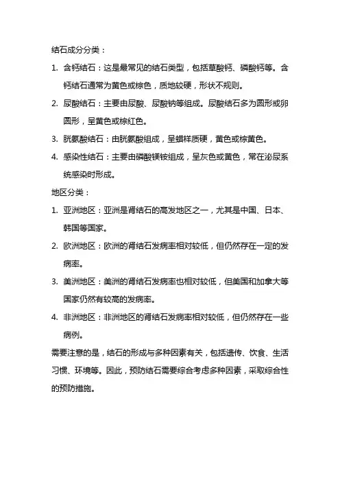 结石成分和地区分类