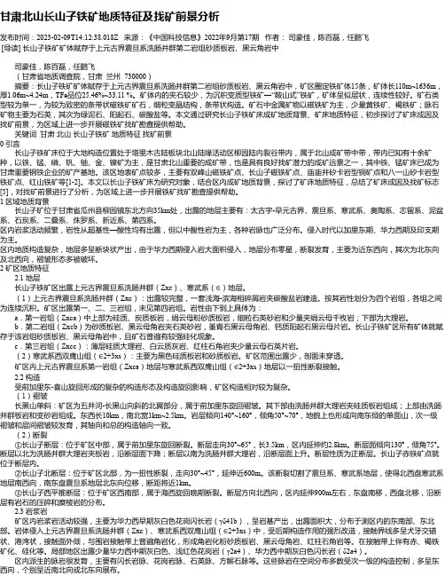 甘肃北山长山子铁矿地质特征及找矿前景分析