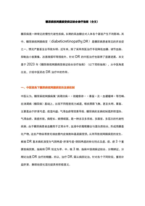 糖尿病视网膜病变病证结合诊疗指南(全文)