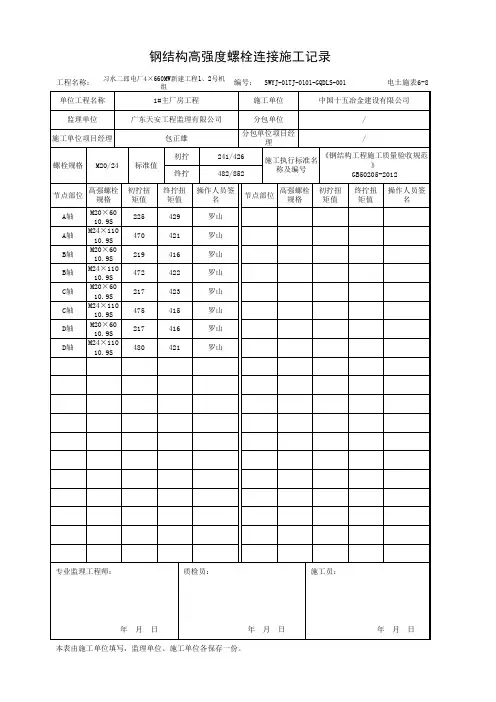 √001-电土施表6-8 钢结构高强度螺栓连接施工记录
