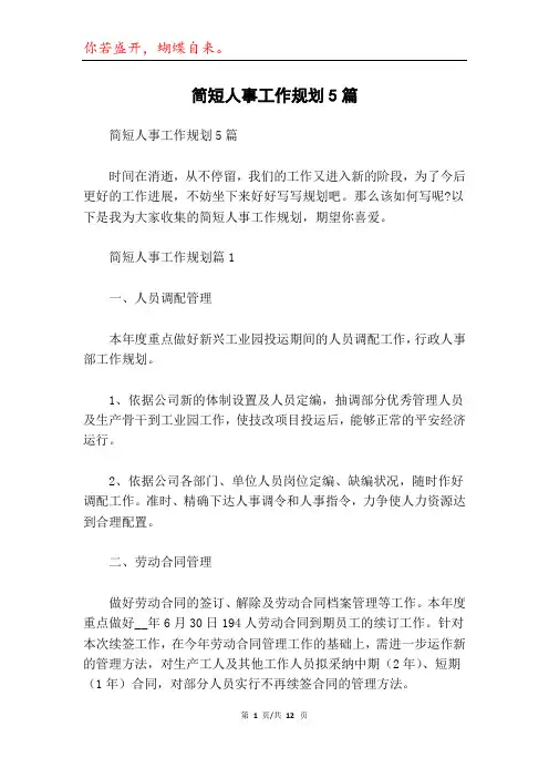 简短人事工作规划5篇