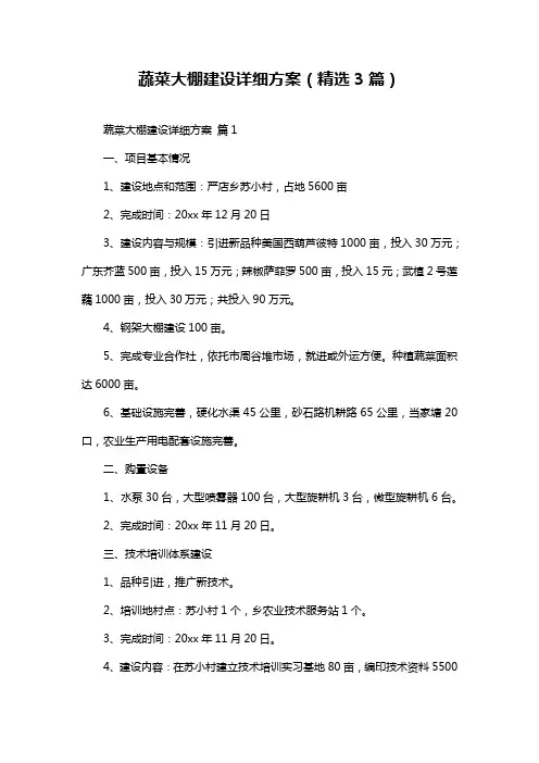 蔬菜大棚建设详细方案(精选3篇)