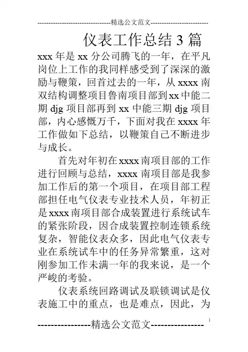 仪表工作总结3篇