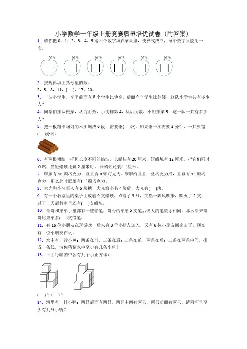 小学数学一年级上册竞赛质量培优试卷(附答案)