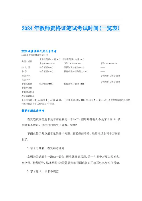 2024年教师资格证笔试考试时间(一览表)