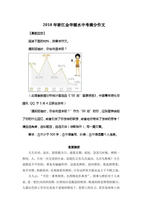 2018年浙江金华中考满分作文《直面挫折》