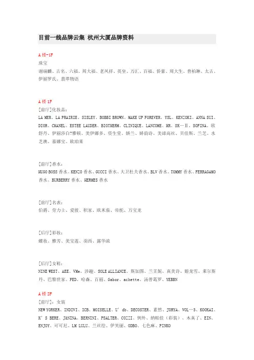 目前一线品牌云集 杭州大厦品牌资料