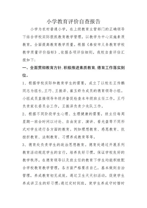 小学教育评价自查报告