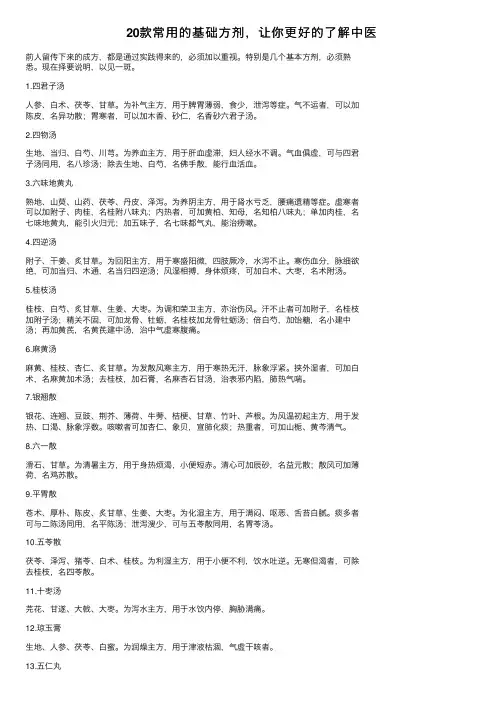 20款常用的基础方剂，让你更好的了解中医