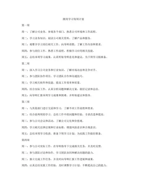 跟岗学习每周计划