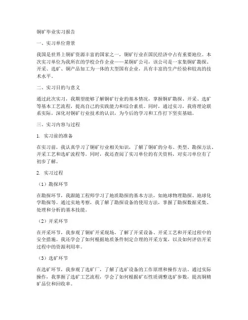 铜矿毕业实习报告