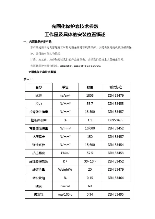 2011光固化保护套技术参数,工作量安装位置慨述