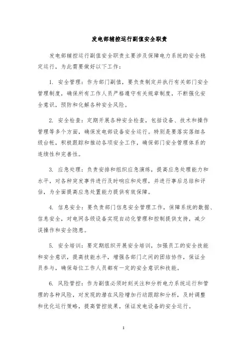 发电部辅控运行副值安全职责
