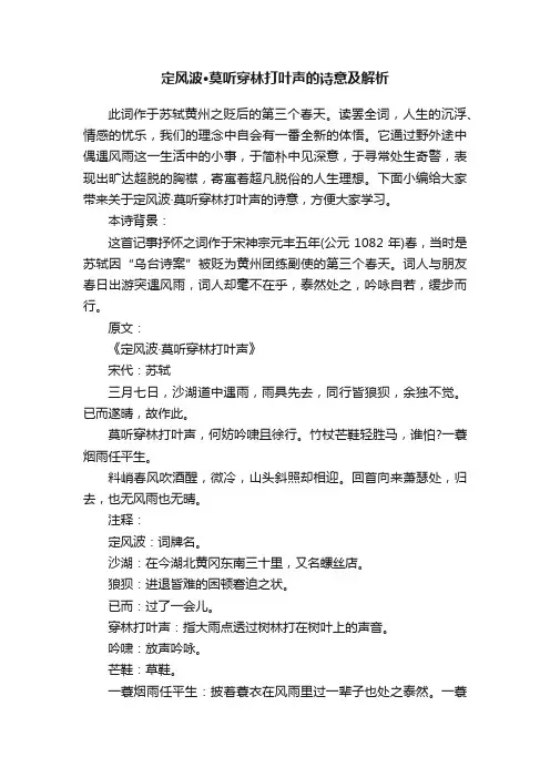 定风波·莫听穿林打叶声的诗意及解析