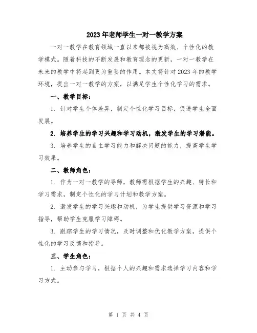2023年老师学生一对一教学方案