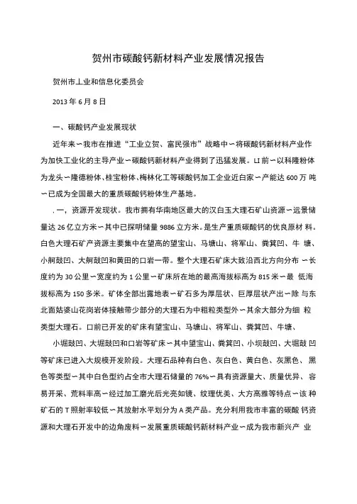 贺州碳酸钙新材料产业发展情况报告