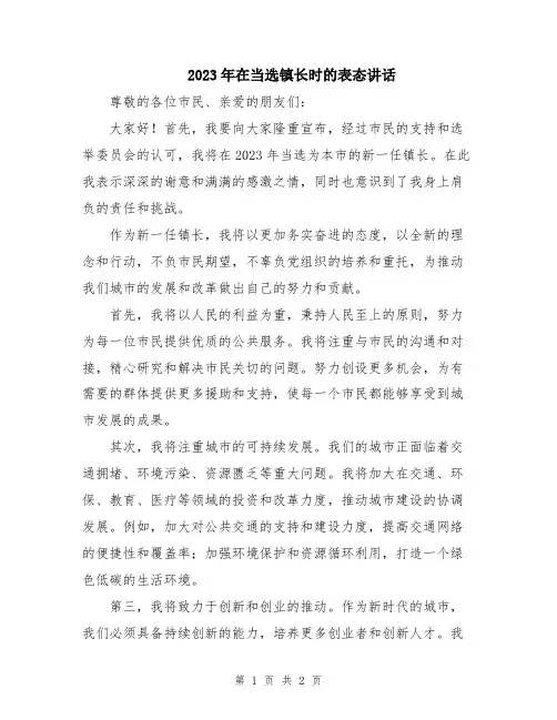 2023年在当选镇长时的表态讲话