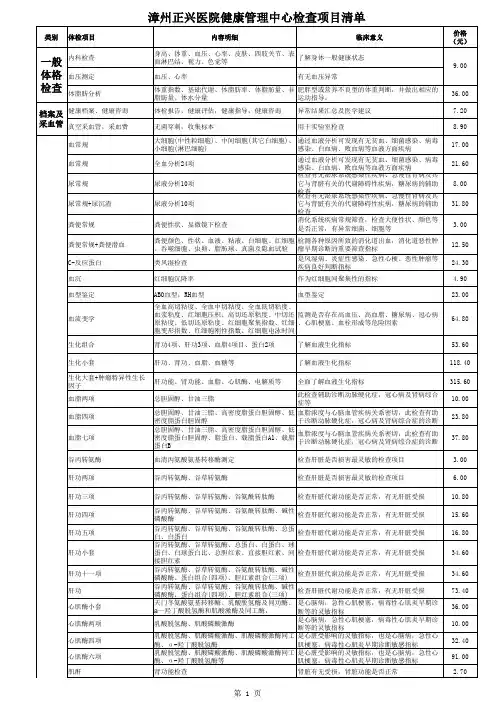 健康管理中心检查项目清单 新 