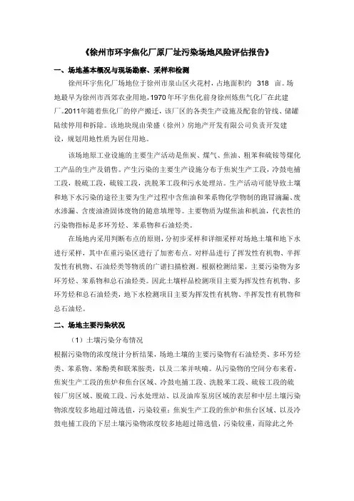 徐州环宇焦化厂原厂址污染场地风险报告