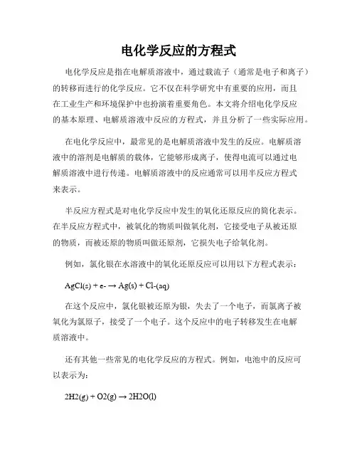电化学反应的方程式