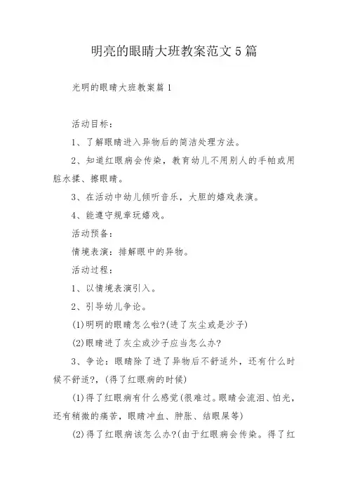 明亮的眼睛大班教案范文5篇