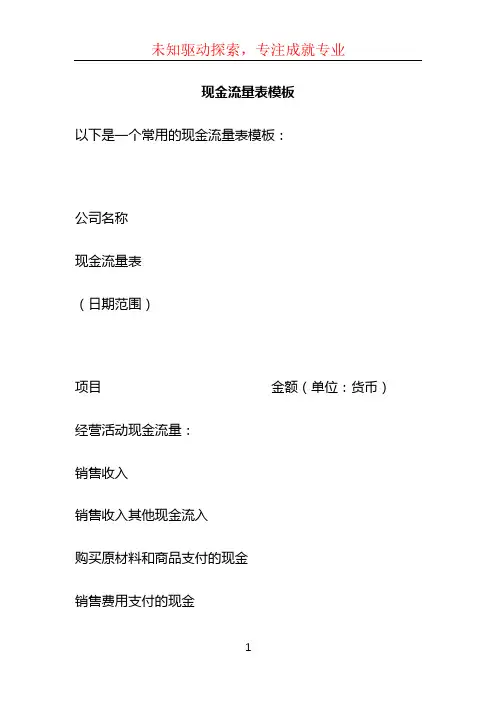 现金流量表模板 (2)