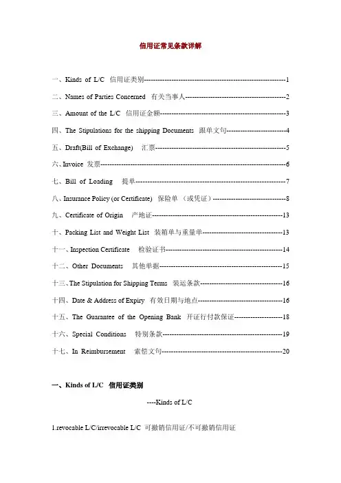 信用证常见条款详解