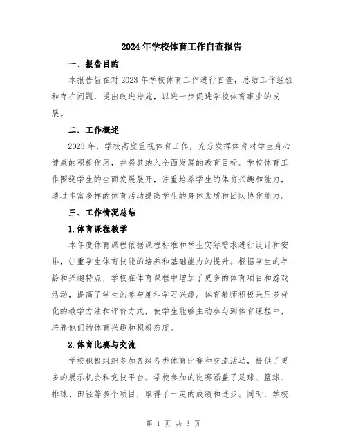 2024年学校体育工作自查报告
