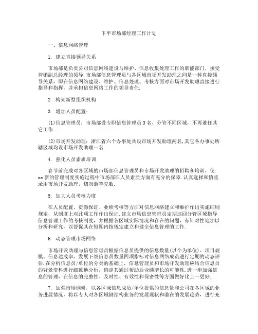下半年市场部经理工作计划