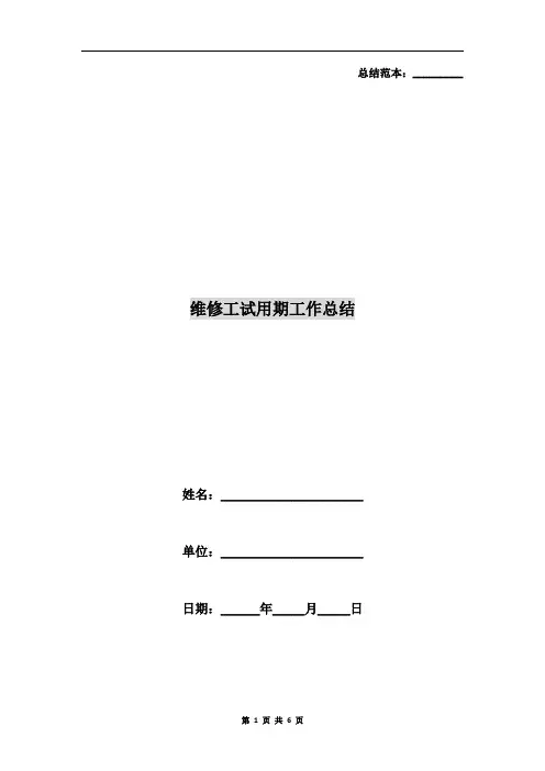 维修工试用期工作总结