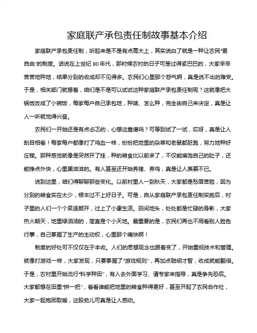 家庭联产承包责任制故事基本介绍