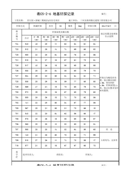地基钎探记录(范本)