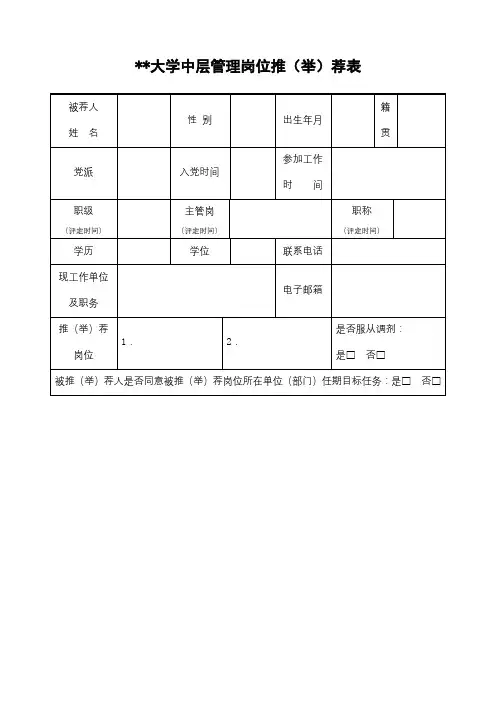 浙江工业大学中层管理岗位推(举)荐表【模板】