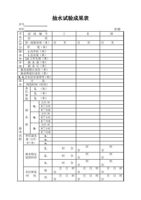 抽水试验成果表