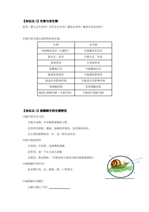 第二章观察生物知识点 浙教版七年级上册科学  