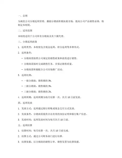 分销返利管理制度模板范文