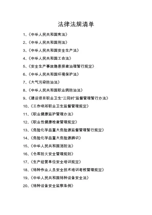 法律法规清单(2016年)
