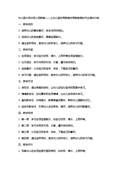 幼儿园大班中班小班小班教案  上幼儿园教案教案课时作业课时训练