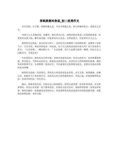 苏轼我想对你说_初二优秀作文